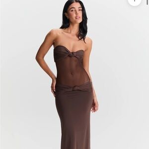 Sasha Therese Brown Strapless Mesh Dress